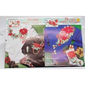 Lot of 2 Vintage Poinsettia Applique Daisy Kingdom No Sew Fabric Tartan Floral..